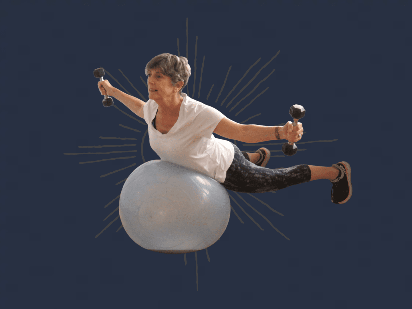 A woman is flying through the air while holding two handles.