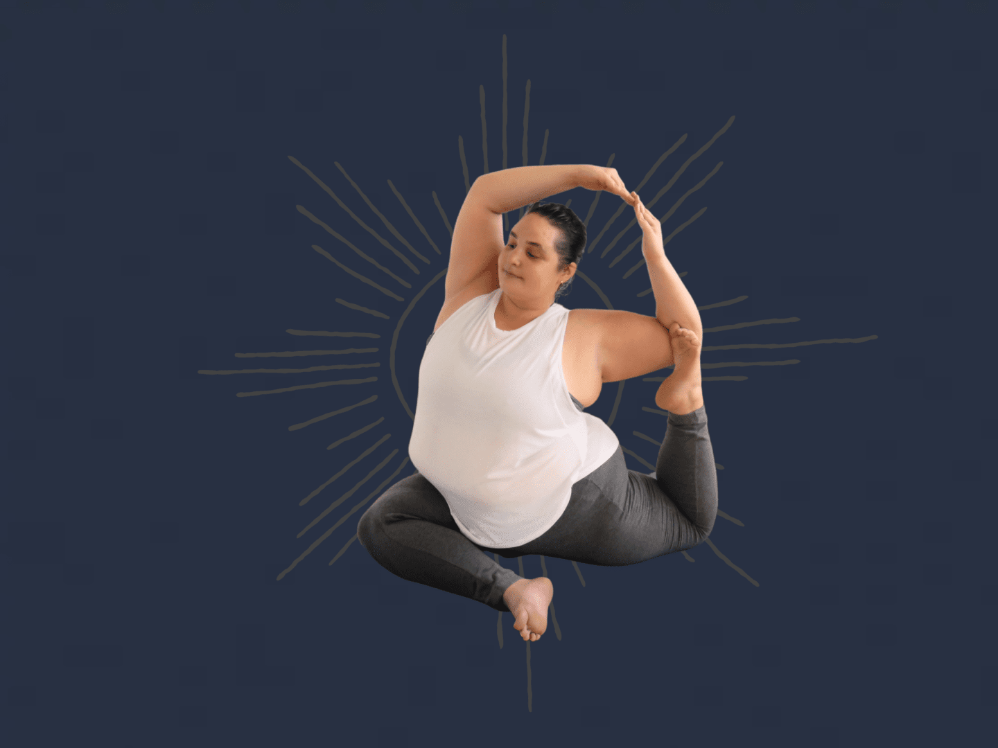 A woman is doing yoga in the air